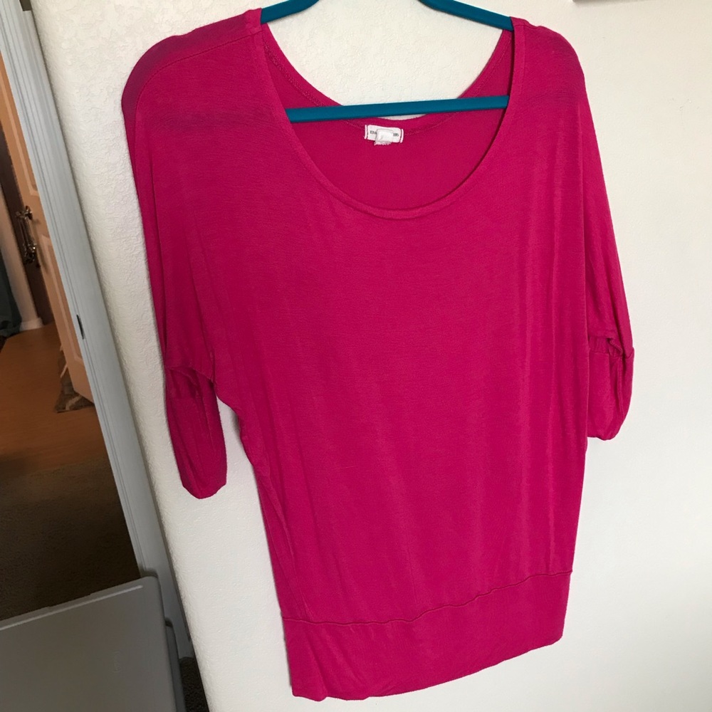 Pink loose fit quarter sleeve shirt